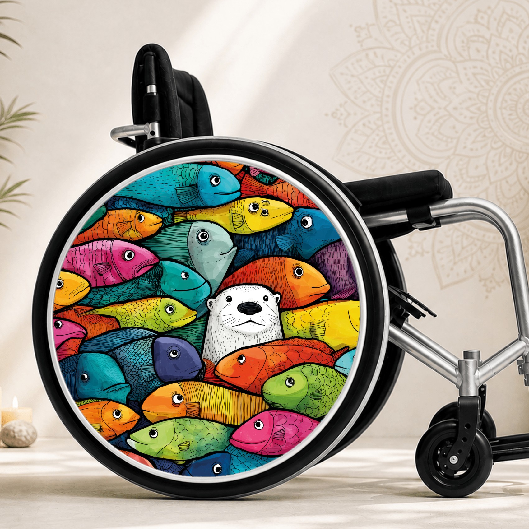 Enjoliveur décoratif pour fauteuil roulant - Poissons colorés
