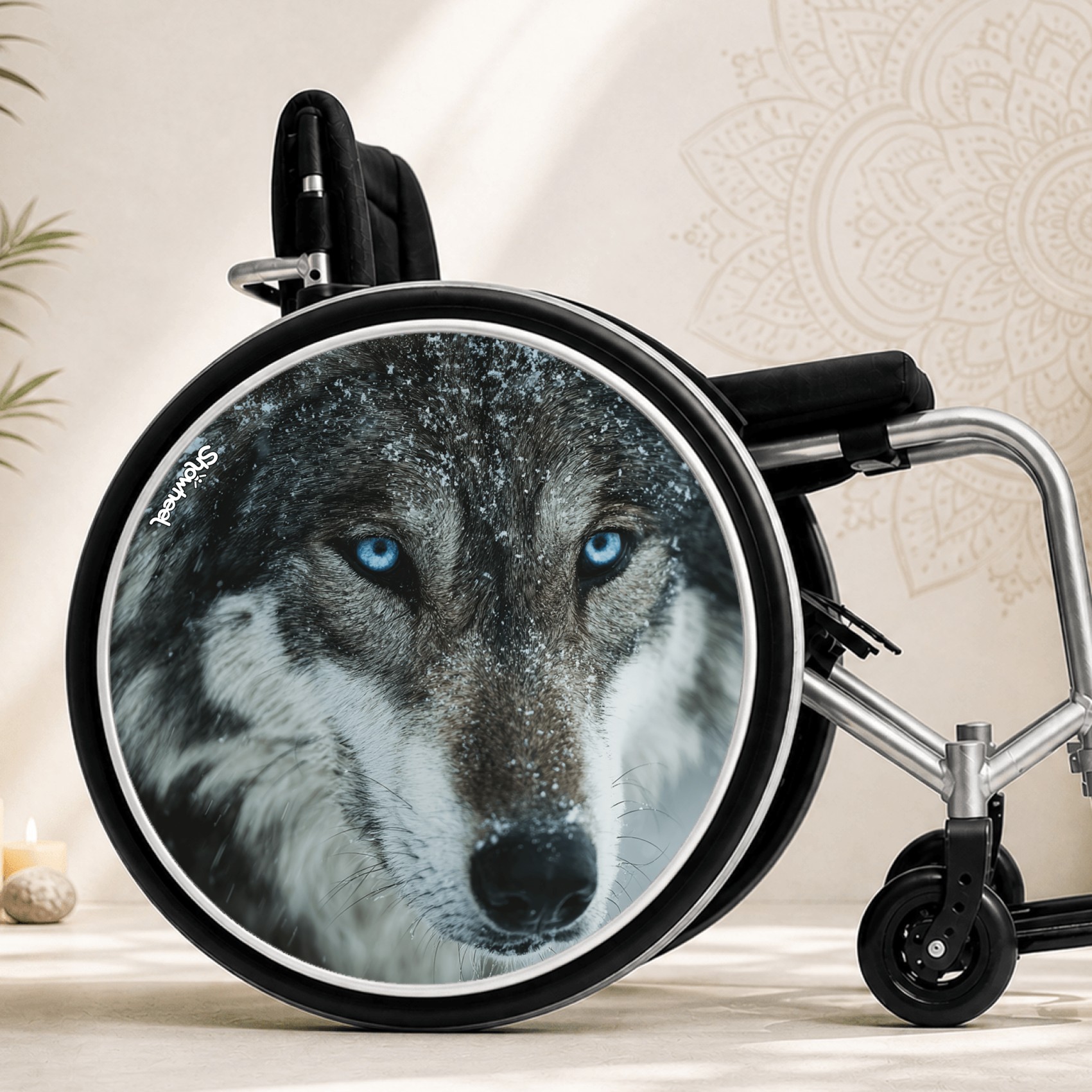 Enjoliveur décoratif pour fauteuil roulant - Regard de loup