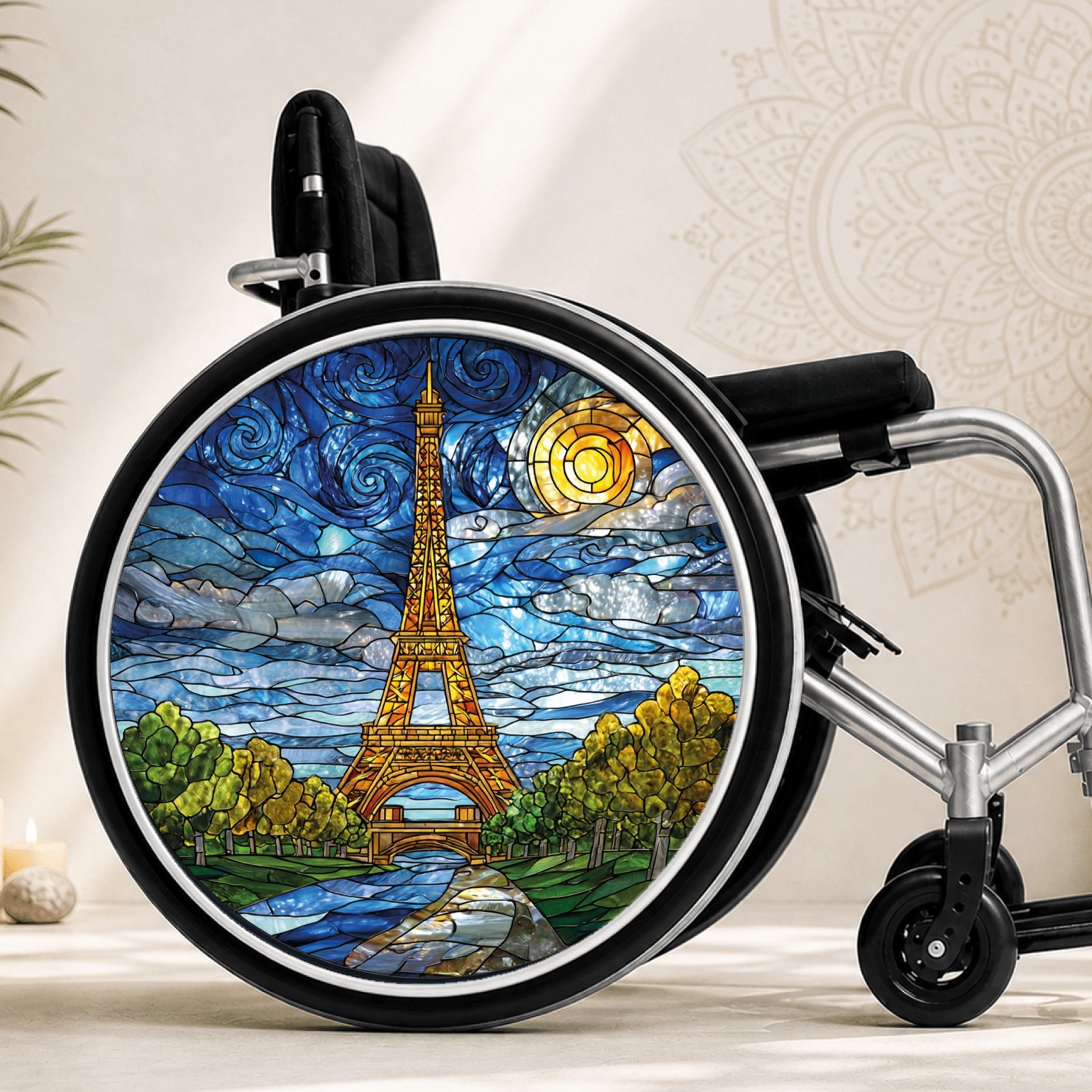 Enjoliveur décoratif pour fauteuil roulant - Paris vitrail